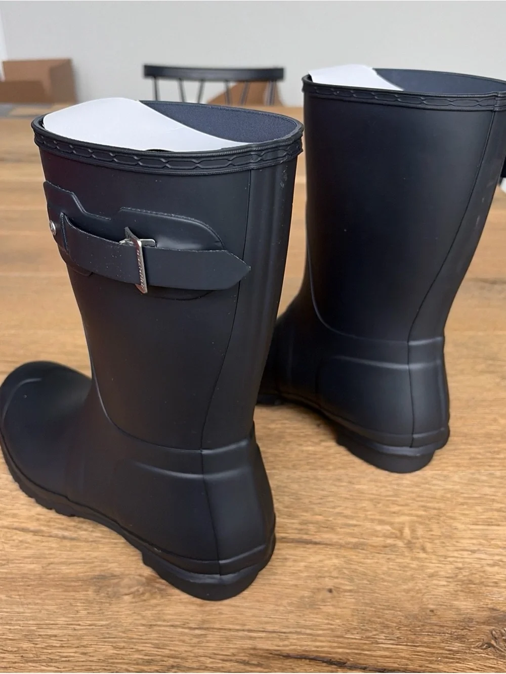 Hunter Short Matte Black Rain Boots with Red Logo Trim